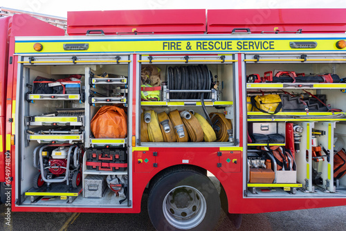 Lytham st annes Lancashire uk 9th September 2023 Rescue Equipment Inside packed inside a fire truck