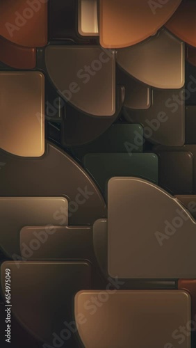 Wallpaper Mural Vertical video - trendy 1970s retro geometric shapes background with gently moving shiny plastic quarter circles in vintage warm color tones. Full HD and looping motion background animation. Torontodigital.ca