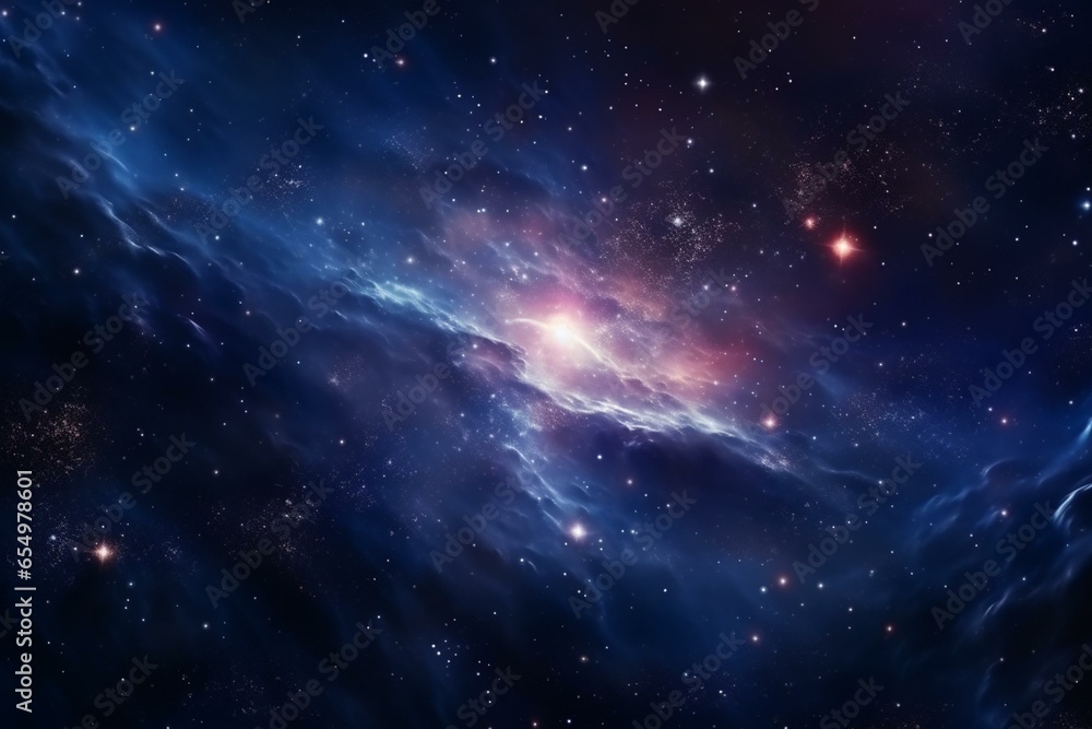 Night sky with stars and cosmic elements. Astronomy, science, and the vastness of the universe. A stunning supernova serves as background wallpaper. Generative AI