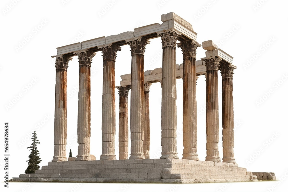 Temple of Olympian Zeus, also known as Olympieion, isolated on white background. A temple in the center of Athens. Generative AI