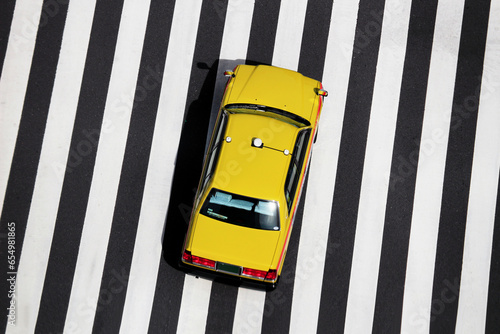 Japanese taxi running over crosswalks