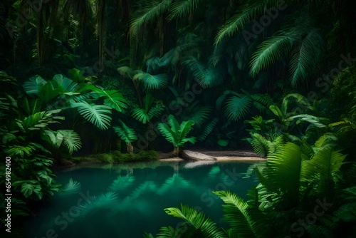 a meandering jungle river surrounded by lush vegetation - AI Generative