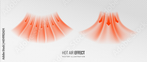 Hot air flow effect icon on transparent background. Warm air element for heater. Gradient curve line - vector illustration. photo