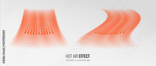 Hot air flow effect icon on transparent background. Warm air element for heater. Gradient curve line - vector illustration.