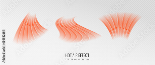 Hot air flow effect icon on transparent background. Warm air element for heater. Gradient curve line - vector illustration.