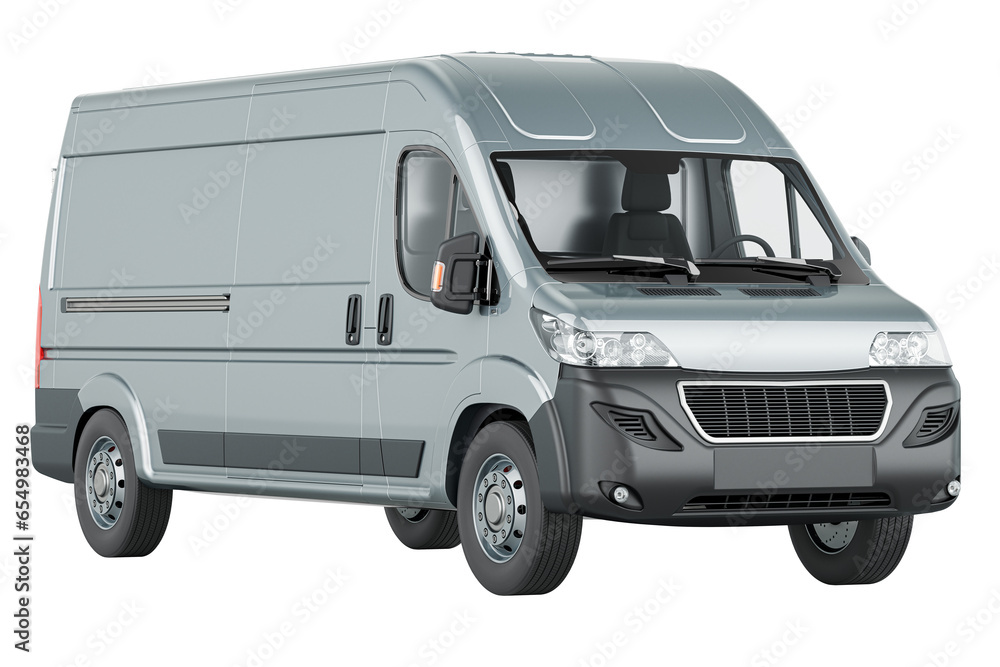 Commercial delivery van, silver color. 3D rendering isolated on transparent background