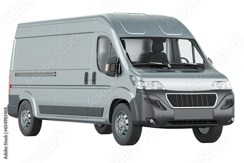 Commercial delivery van, silver color. 3D rendering isolated on transparent background © alexlmx
