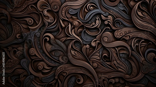 Abstract Background of intricate Patterns in dark brown Colors. Antique Wallpaper