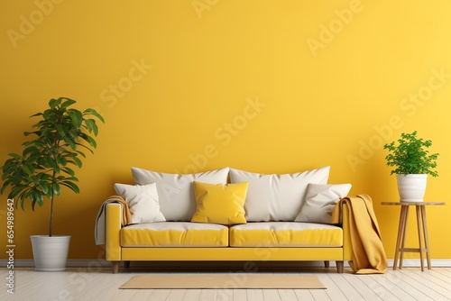 Yellow vibrant wall with sofa