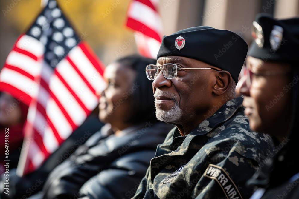 Veterans Day ceremony, where military veterans are recognized and celebrated for their selfless service and sacrifices to their nation - obrazy, fototapety, plakaty 