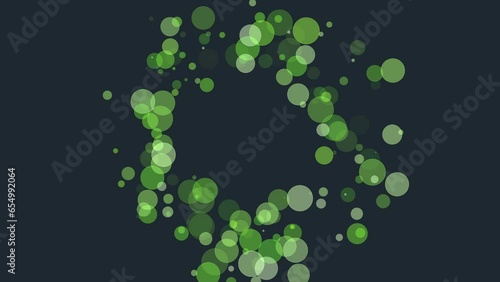 An aesthetic representation of a swirling circle created by green dots of various sizes on a black background, forming a captivating, visually dynamic pattern