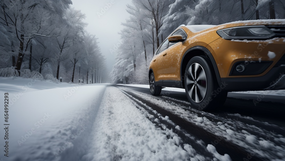 A car on a winter road, generative AI