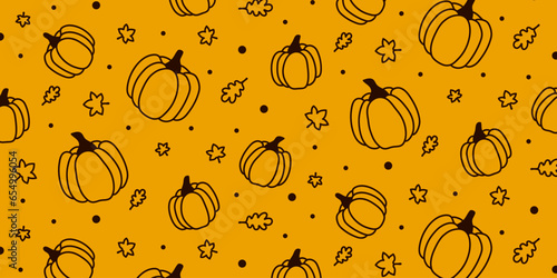 pumpkin harvest halloween autumn holiday pattern seamless repeat set background wallpaper wrap textile texture clothing banner design flyer magazin leaves falling leaf fall yellow market october cover