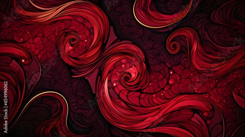 Abstract Background of intricate Patterns in ruby Colors. Antique Wallpaper