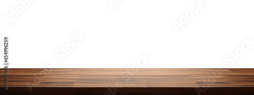 Isolated empty massive wooden table for product placement with transparent background, frontal view. photo
