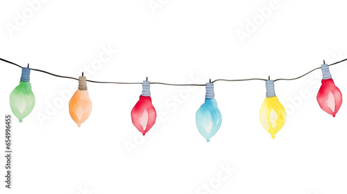 Watercolor string of Christmas lights isolated on transparent background. Generative ai