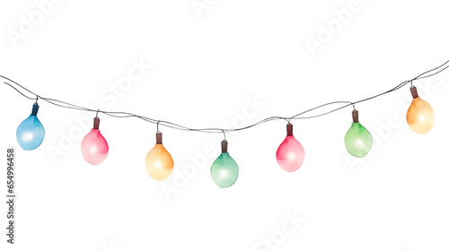 Watercolor string of Christmas lights isolated on transparent background. Generative ai