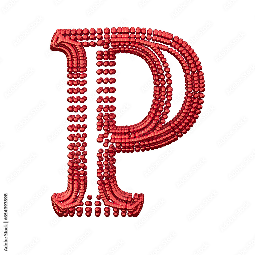 Symbol of small red spheres. letter p Symbol of small red spheres. letter p