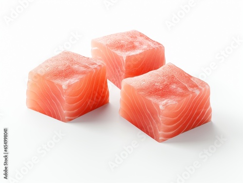 Three Pieces Of Slices of Salmon on a white background