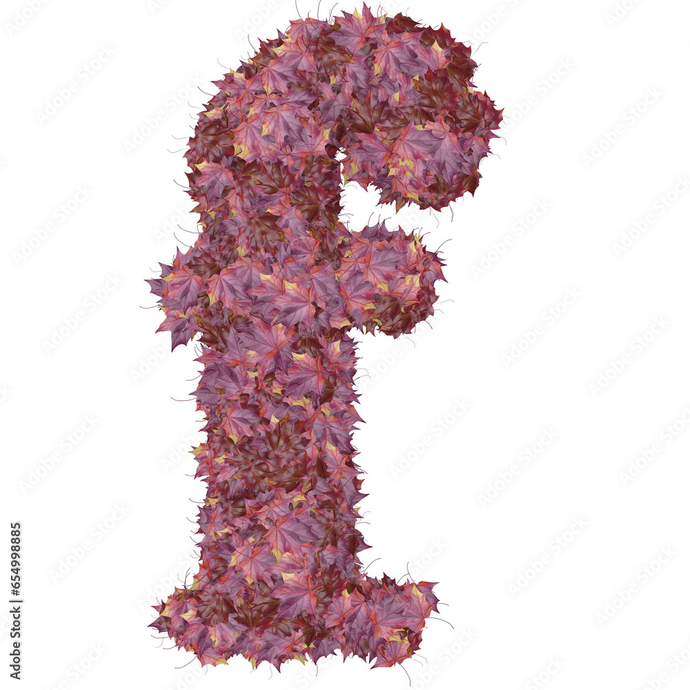 Symbol from autumn red leaves. letter f