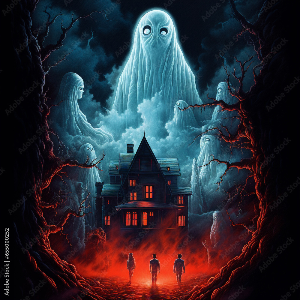 Adventure style cover of a 1980s horror movie poster Stock Illustration ...