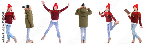 Set of children in winter c...