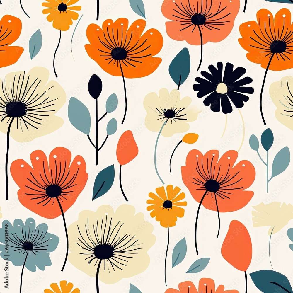 Seamless floral pattern with cream and salmon