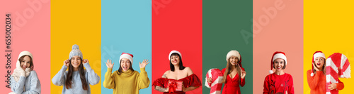 Set of women in Christmas a...