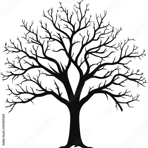 tree branches silhouette isolated over white background with lot of leaves, border of a page