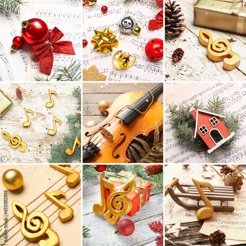 Christmas collage with musi...