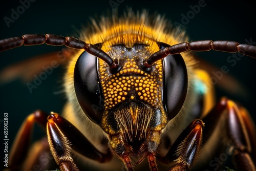 A close-up view of a bee exhibiting intricate details and beauty. Generative AI © Maren