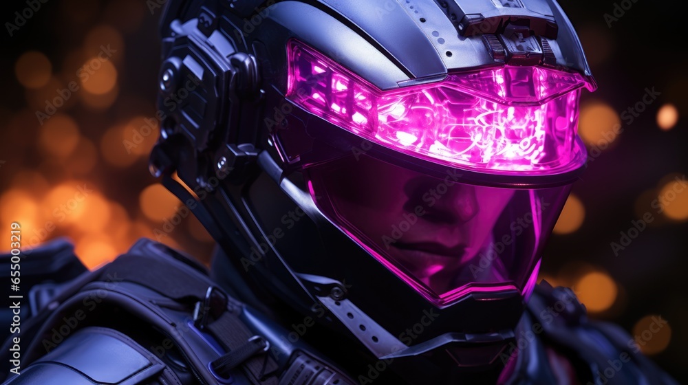Soldier in futuristic suit, helmet gleaming with the promise of thrilling adventures yet to come. Soldier in futuristic suit, helmet gleaming with the promise of thrilling adventures yet to come.