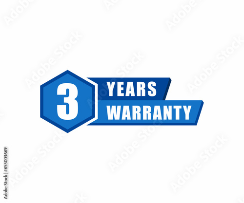 3 year warranty stamp badge isolated on white background. Three warranty label	