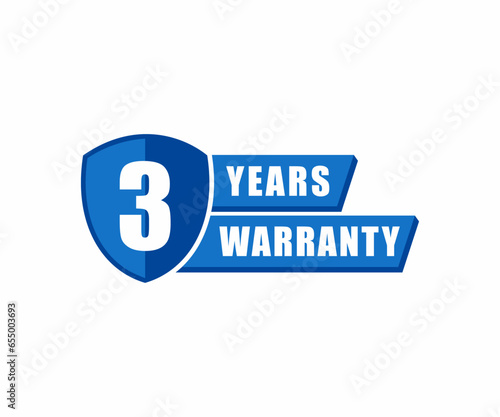 3 year warranty stamp badge isolated on white background. Three warranty label	