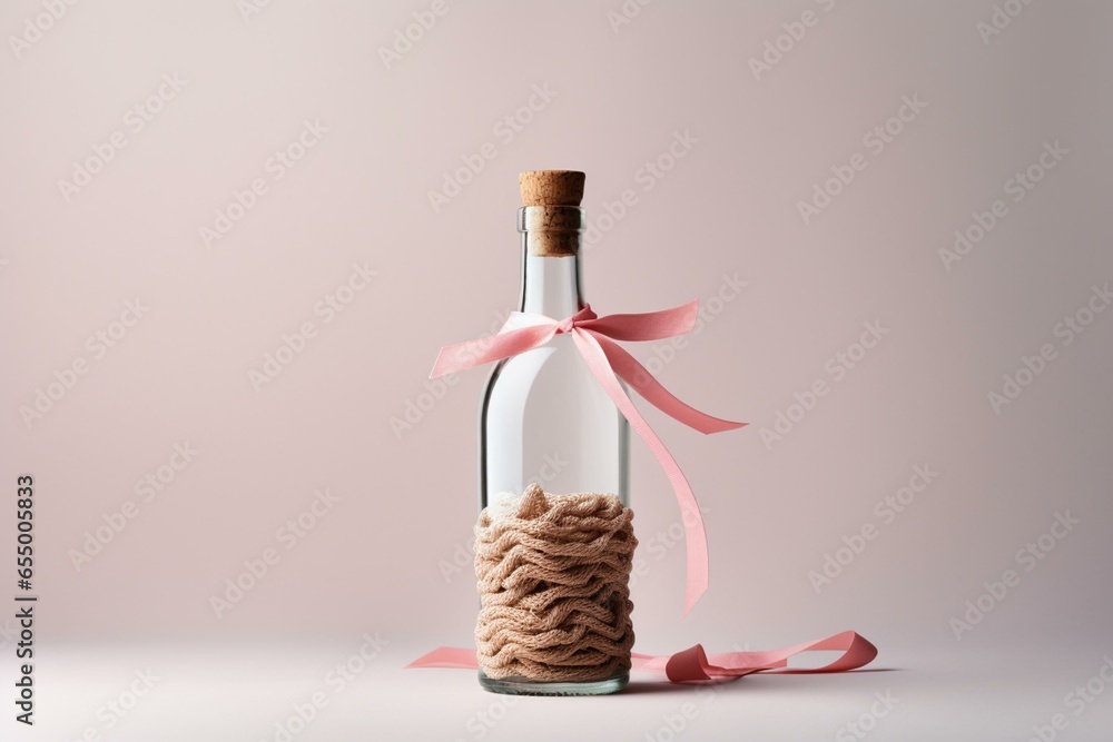 Naklejka premium white and pink bottle with tied cork without label. Generative AI