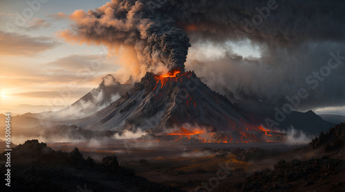 Photo exploding erupting active volcano