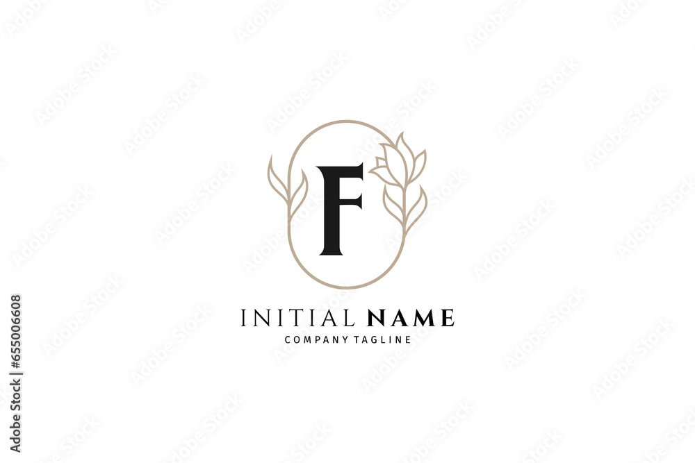 Initial letter f with oval frame decorated with flowers is suitable for fashion, beauty and jewelry industry font text, wedding invitations Initial letter f with oval frame decorated with flowers is suitable for fashion, beauty and jewelry industry font text, wedding invitations