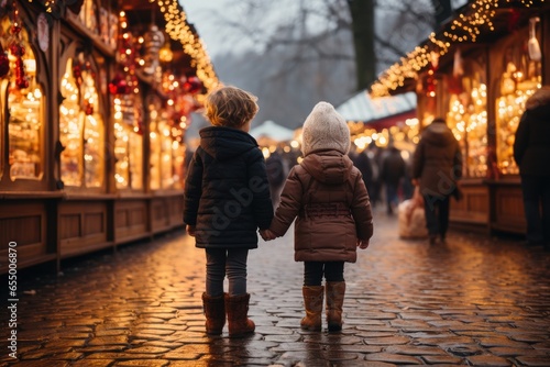 Tis the Season: Two Toddler Boy Children Immersed in the Christmas Market's Magic © furyon