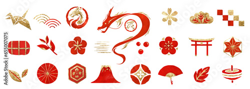 辰, 辰年, 2024年, 年賀状, アイコン, ベクター, セット, 龍, 和, お正月, イラスト, 