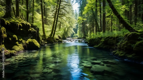 a pool of calm and clear water  nestled in a shady forest 