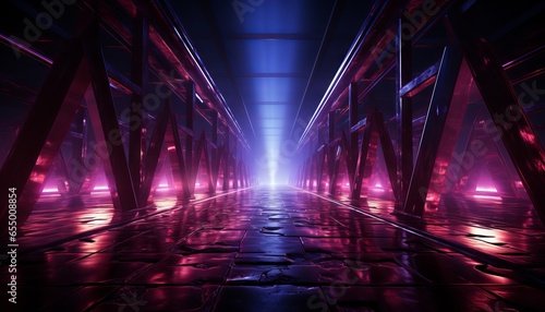 Corridor Tunnel Dark Hall Reflective Neon Glowing Sci Fi Futuristic