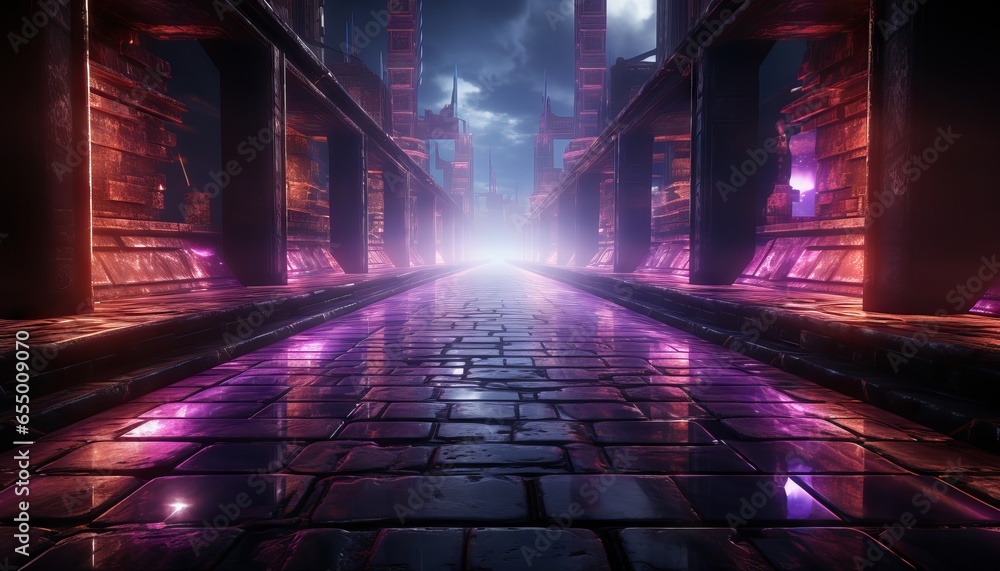 Corridor Tunnel Dark Hall Reflective Neon Glowing Sci Fi Futuristic Corridor Tunnel Dark Hall Reflective Neon Glowing Sci Fi Futuristic
