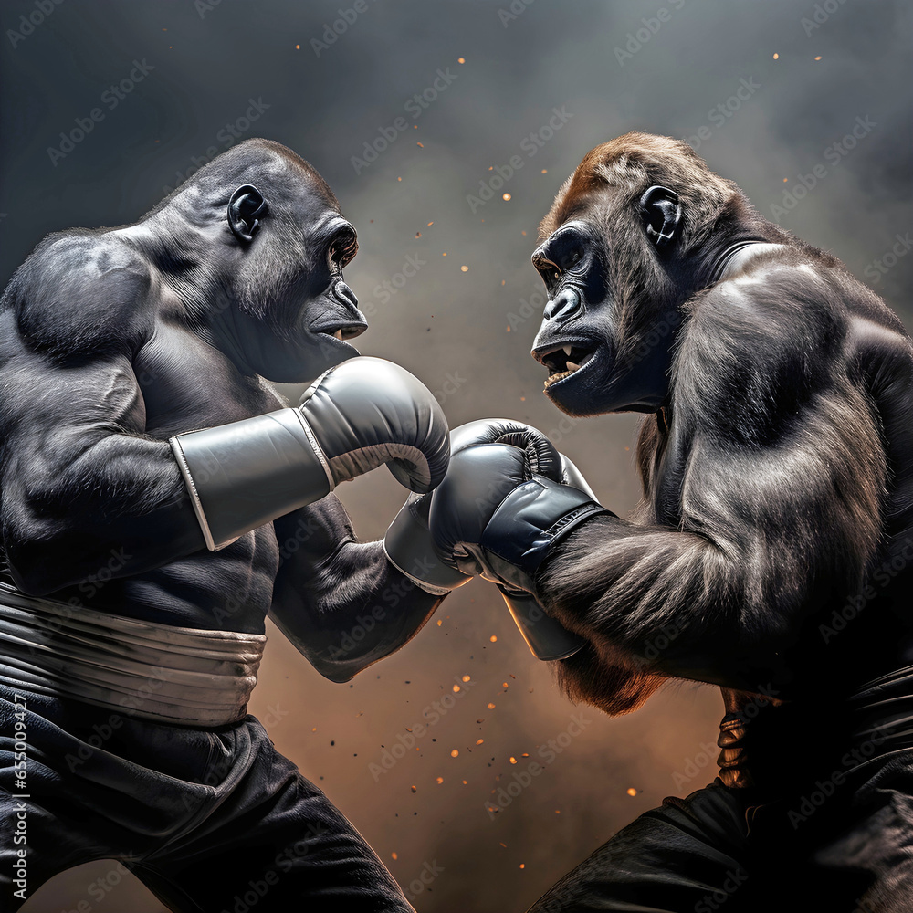 Gorillas boxing. AI generated. Gorillas boxing. AI generated.