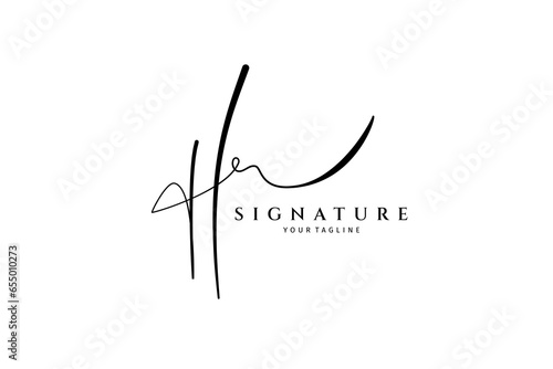 Hr initial letter signature logo template. Hr handwritten letter logo concept