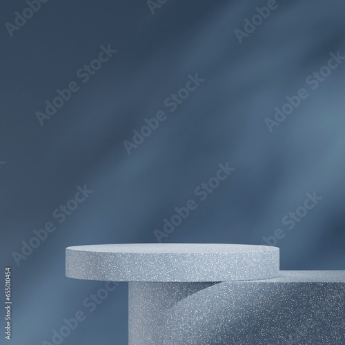 scene mockup terrazzo podium in square with blue background, 3d render
