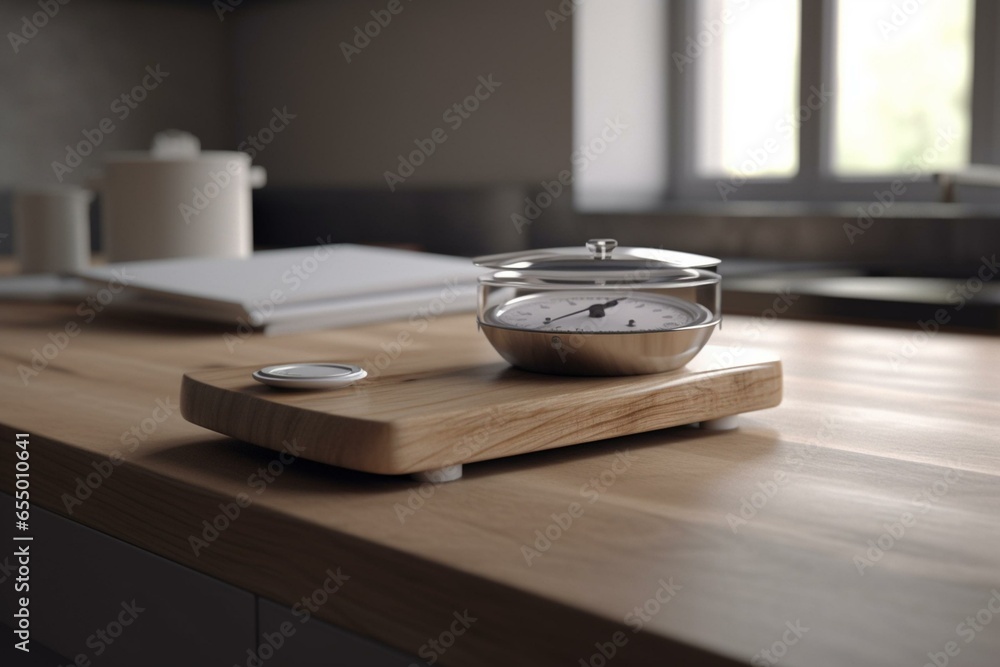 3D rendering of a scale on a table. Generative AI