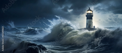 lighthouse on a stormy night. AI generated.