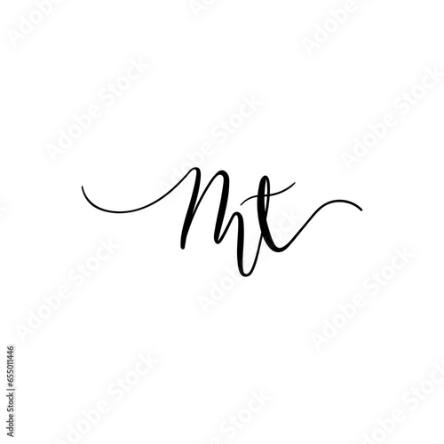 mt initial letter signature logo. Handwritten m t monogram logo template