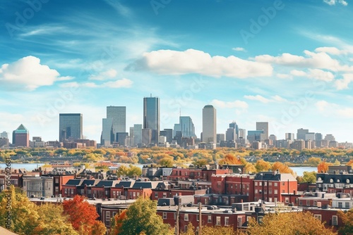 Broad vista featuring the skyline of Boston. Generative AI