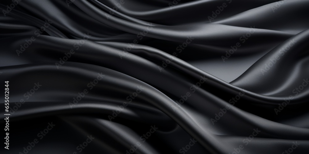 a black silky satin fabric weave textile texture wallpaper background. soft and smooth. 2:1, 6000x3000 pixel. Generative AI a black silky satin fabric weave textile texture wallpaper background. soft and smooth. 2:1, 6000x3000 pixel. Generative AI